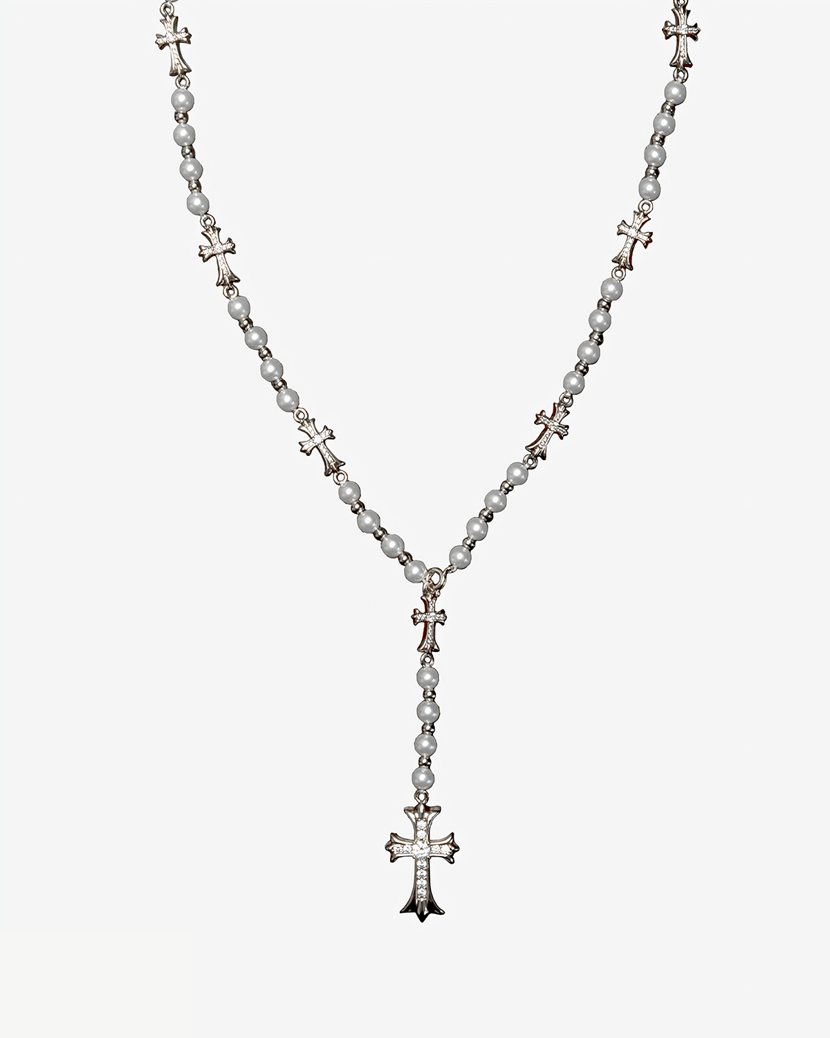 Lariat Pearl Cross Necklace