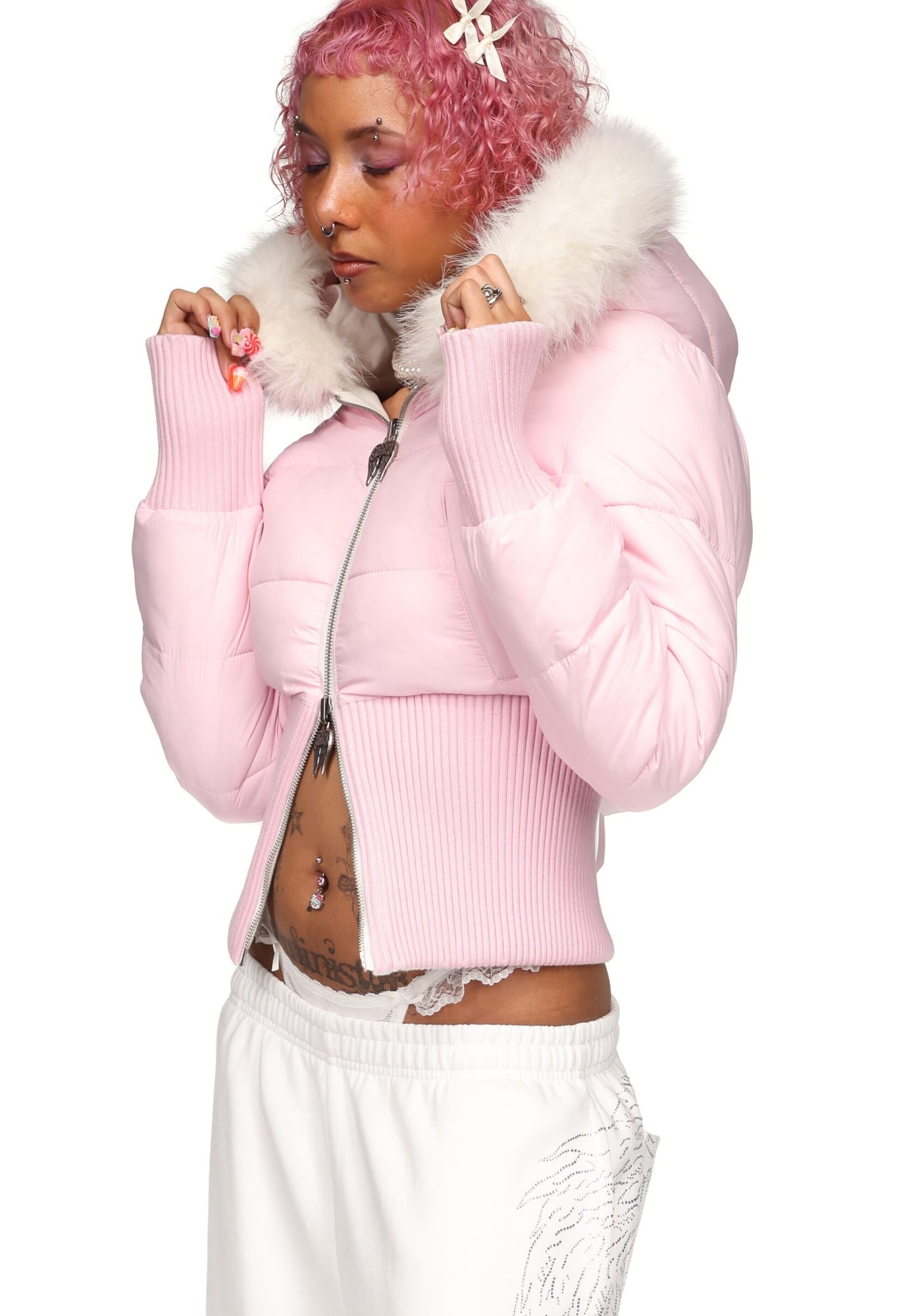 Fallen Faux Fur Reversible Rib Puffer Jacket