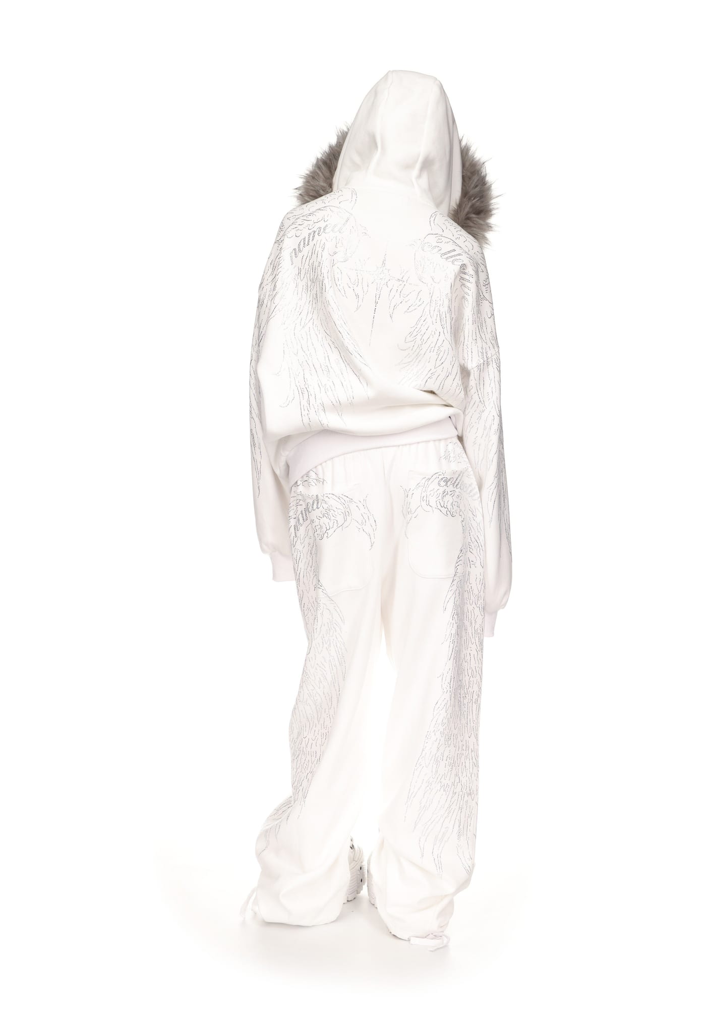 Fallen Faux Fur Rhinestone Zip Hoodie (Detachable Fur)
