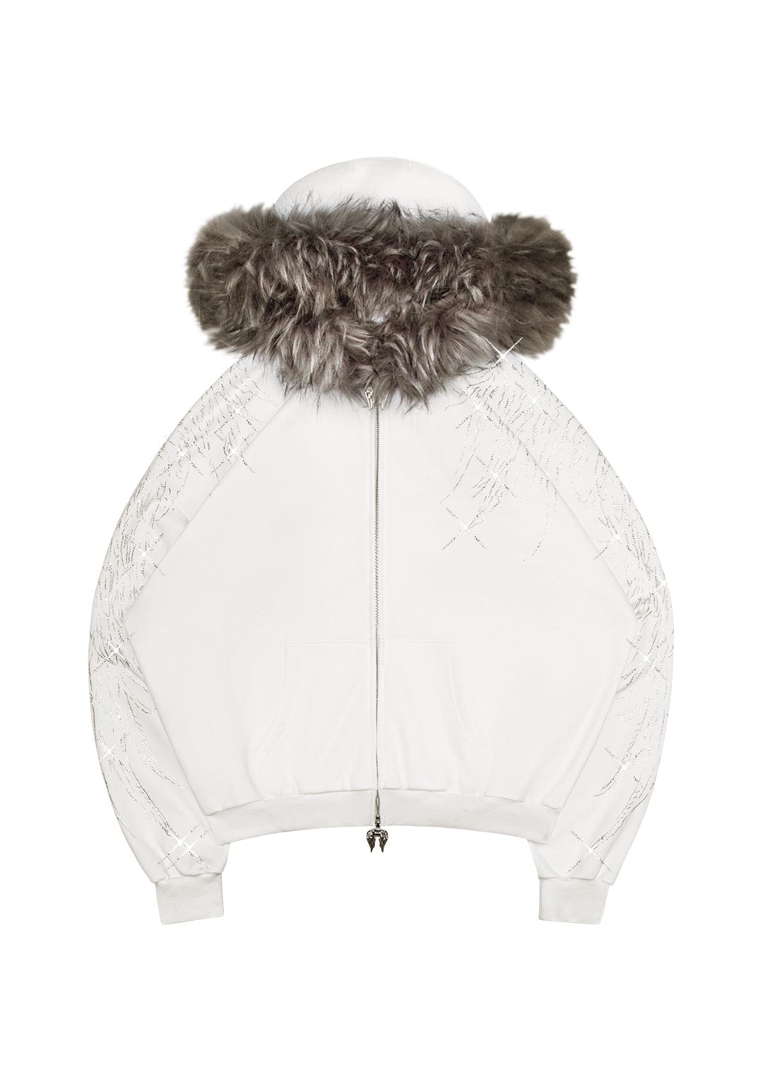 Fallen Faux Fur Rhinestone Zip Hoodie (Detachable Fur)