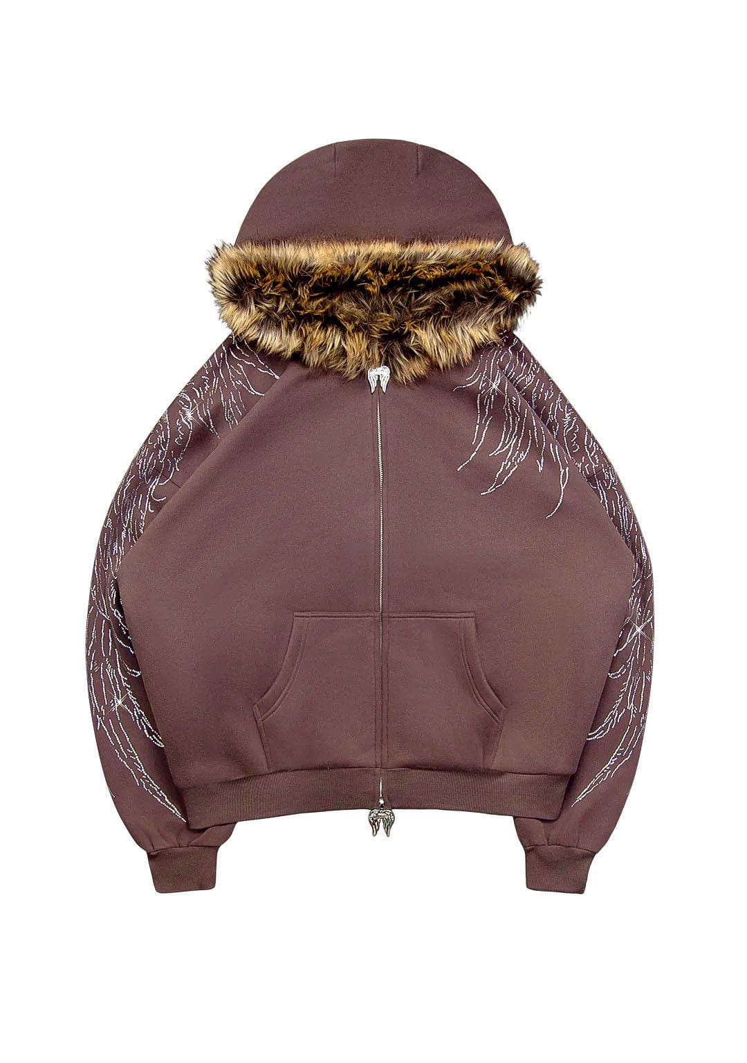 Fallen Faux Fur Rhinestone Zip Hoodie (Detachable Fur)