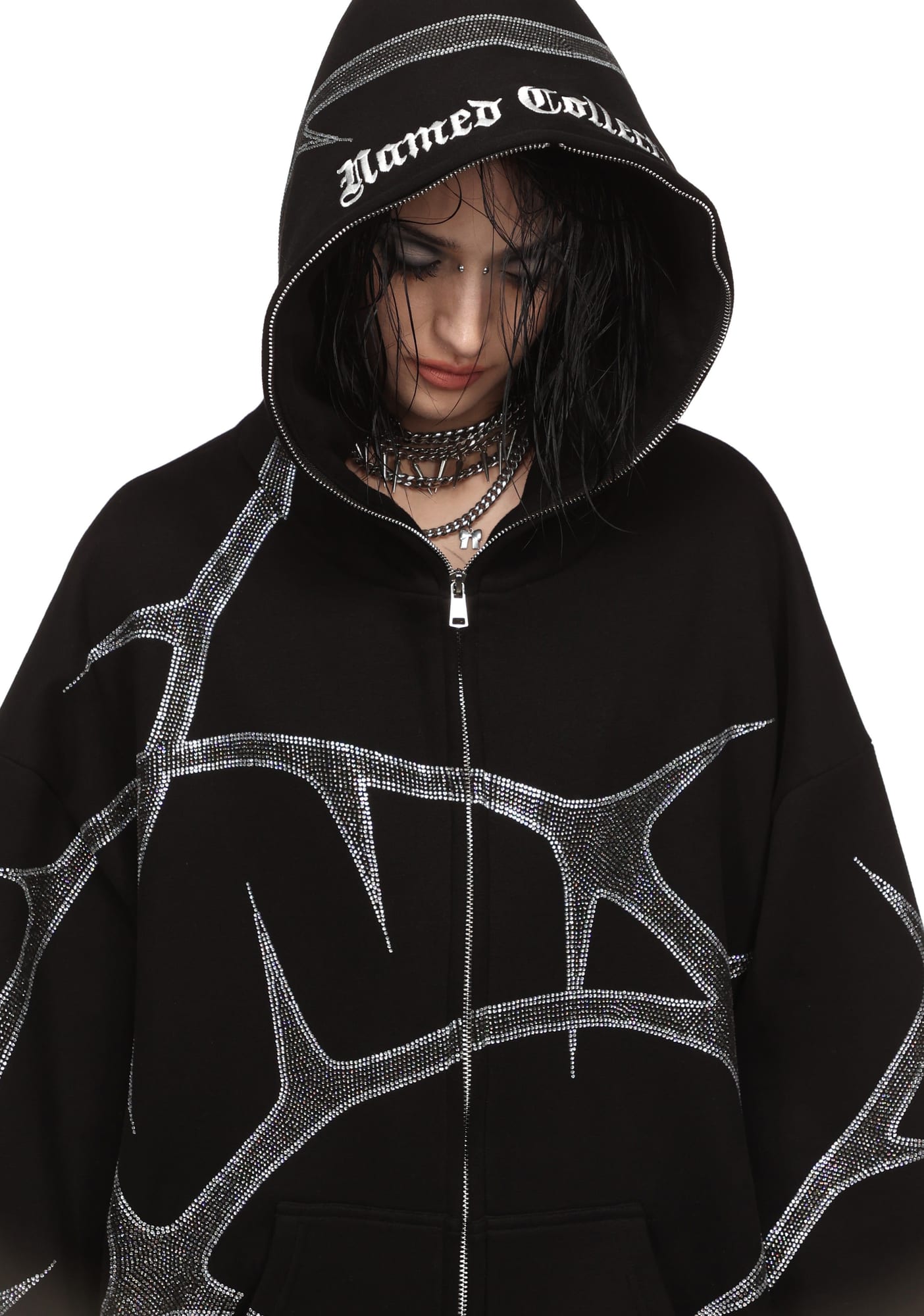THORN RHINESTONE ZIP HOODIE
