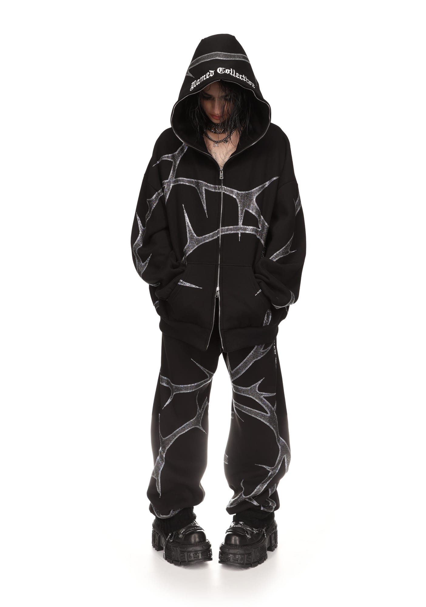 THORN RHINESTONE ZIP HOODIE