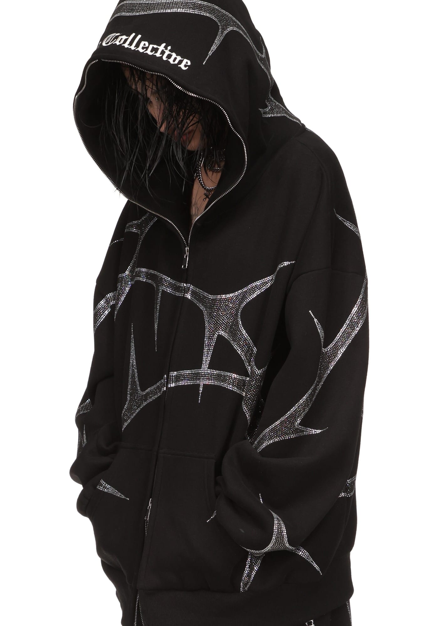 THORN RHINESTONE ZIP HOODIE
