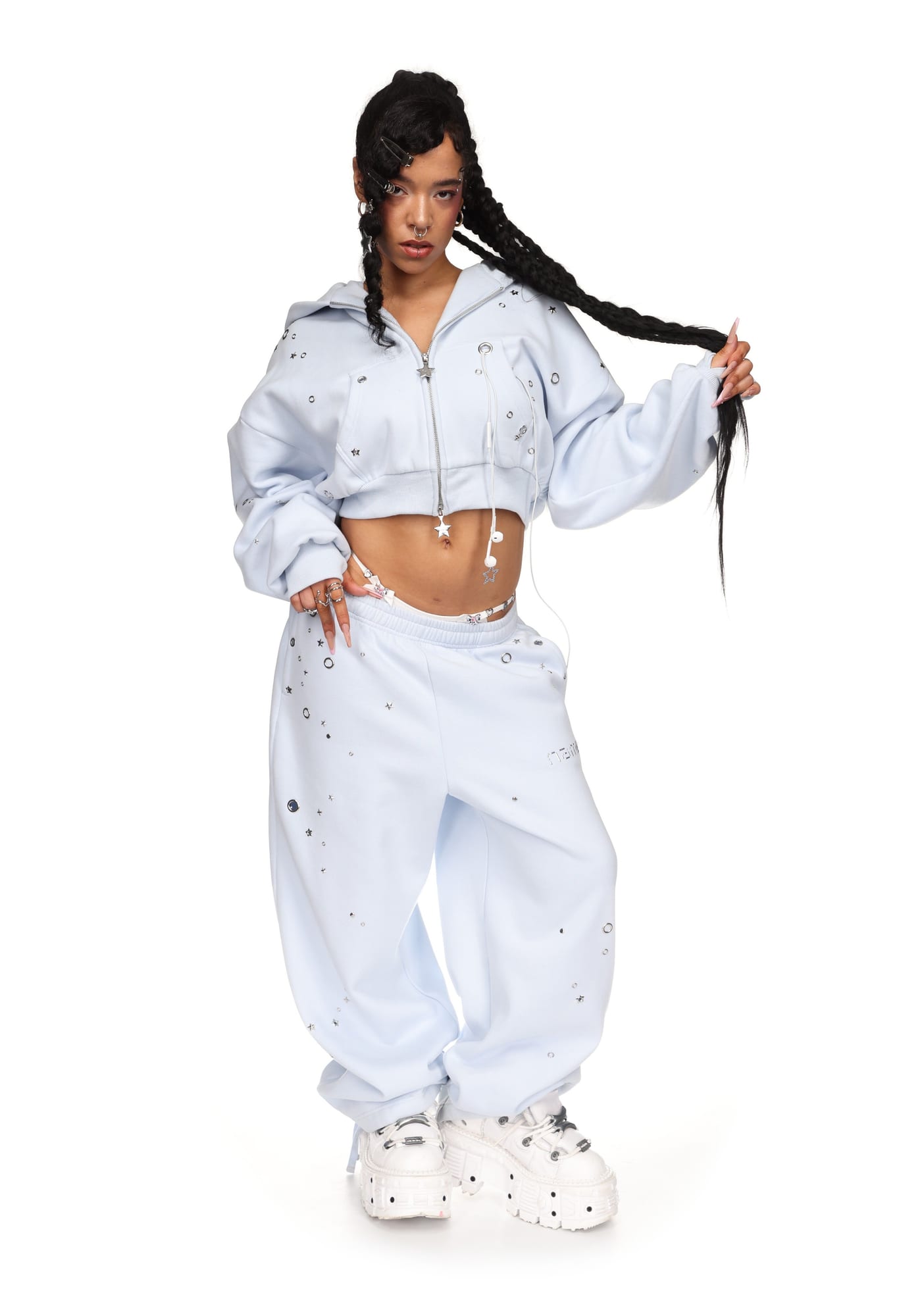 GLITCH EYELET CROP ZIP HOODIE