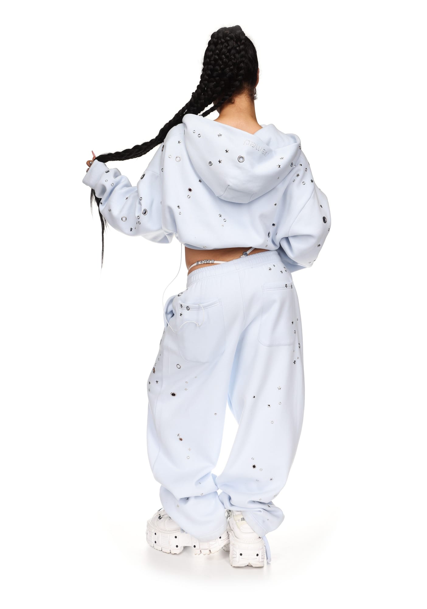 GLITCH EYELET CROP ZIP HOODIE