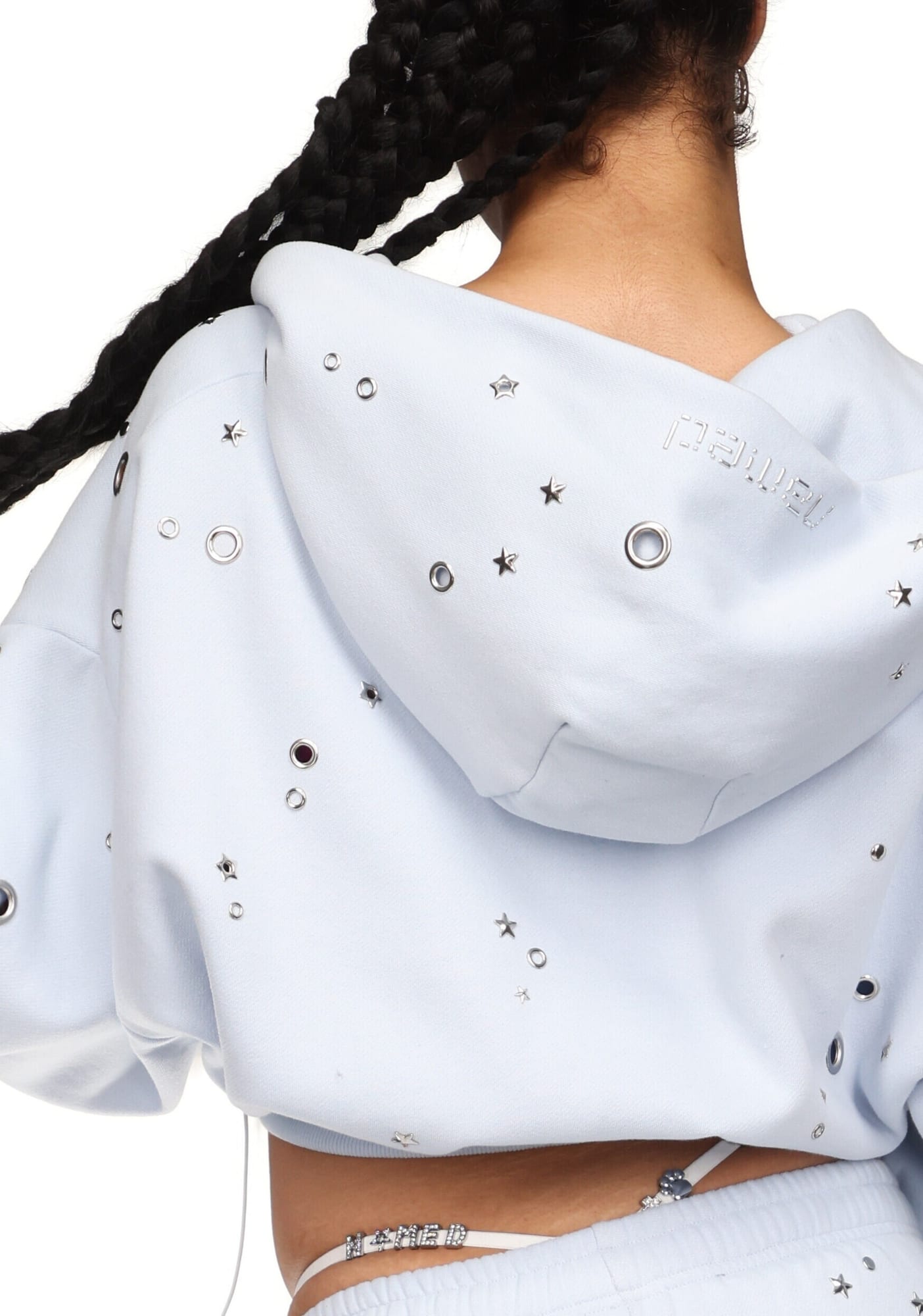 GLITCH EYELET CROP ZIP HOODIE