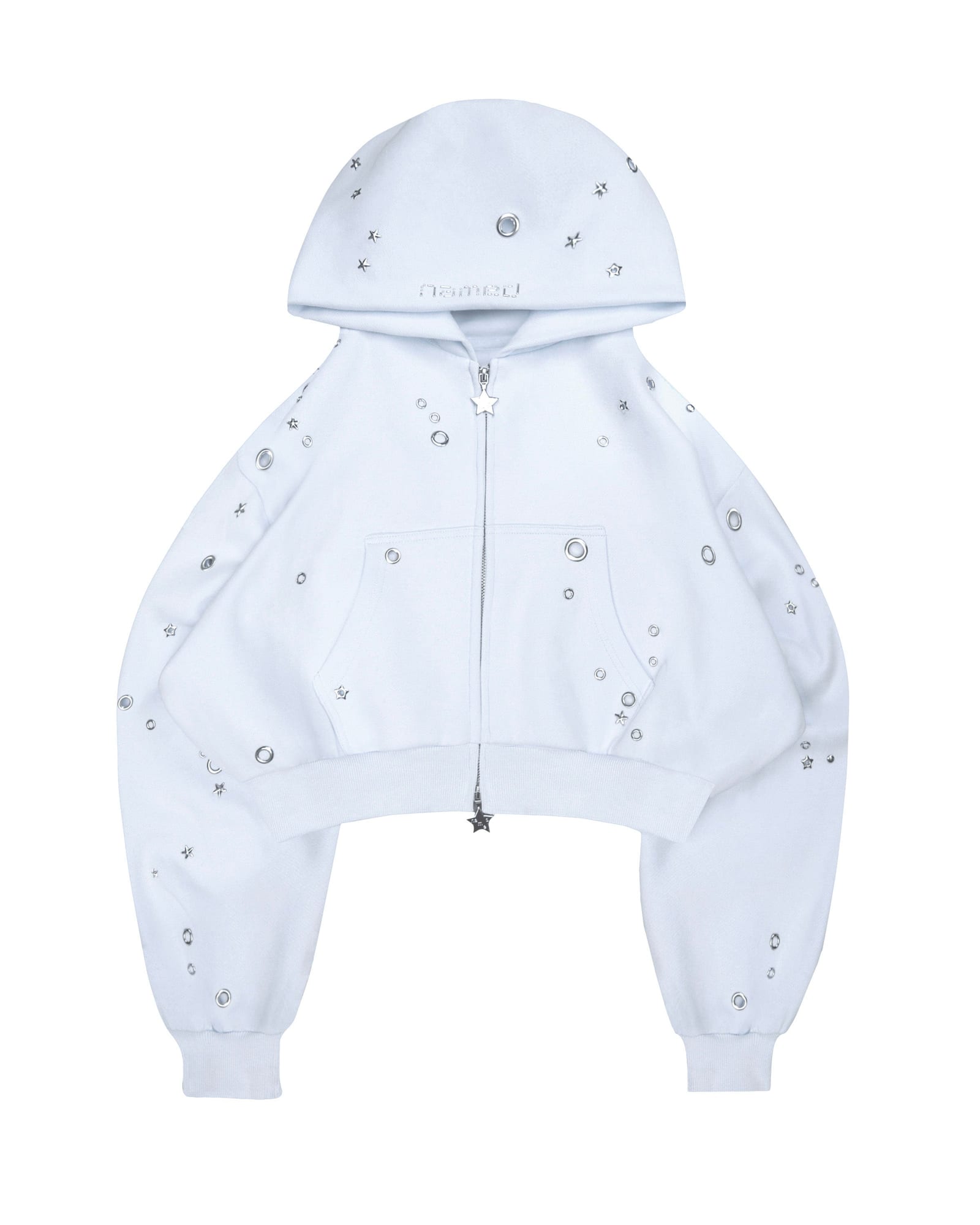 GLITCH EYELET CROP ZIP HOODIE