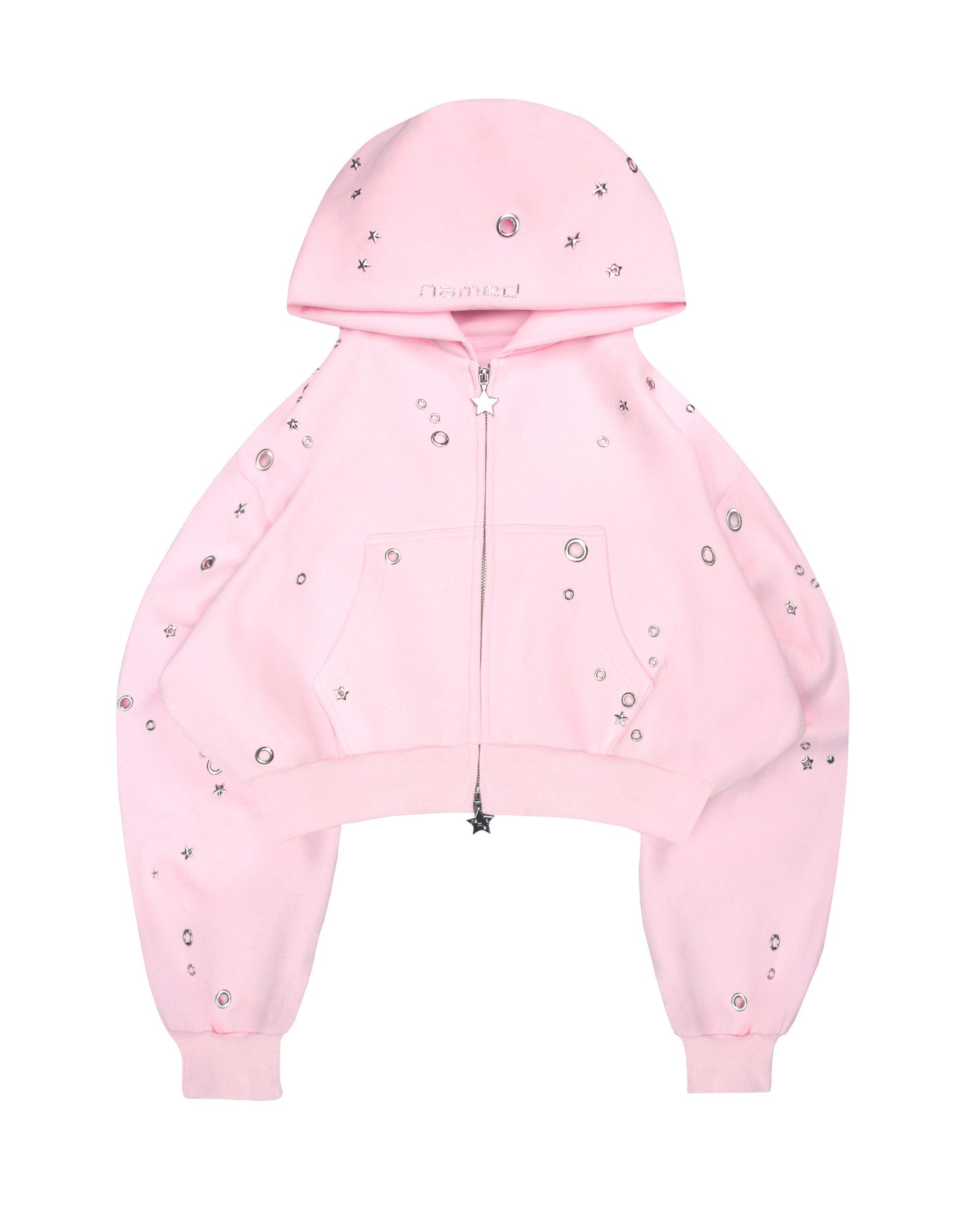 GLITCH EYELET CROP ZIP HOODIE