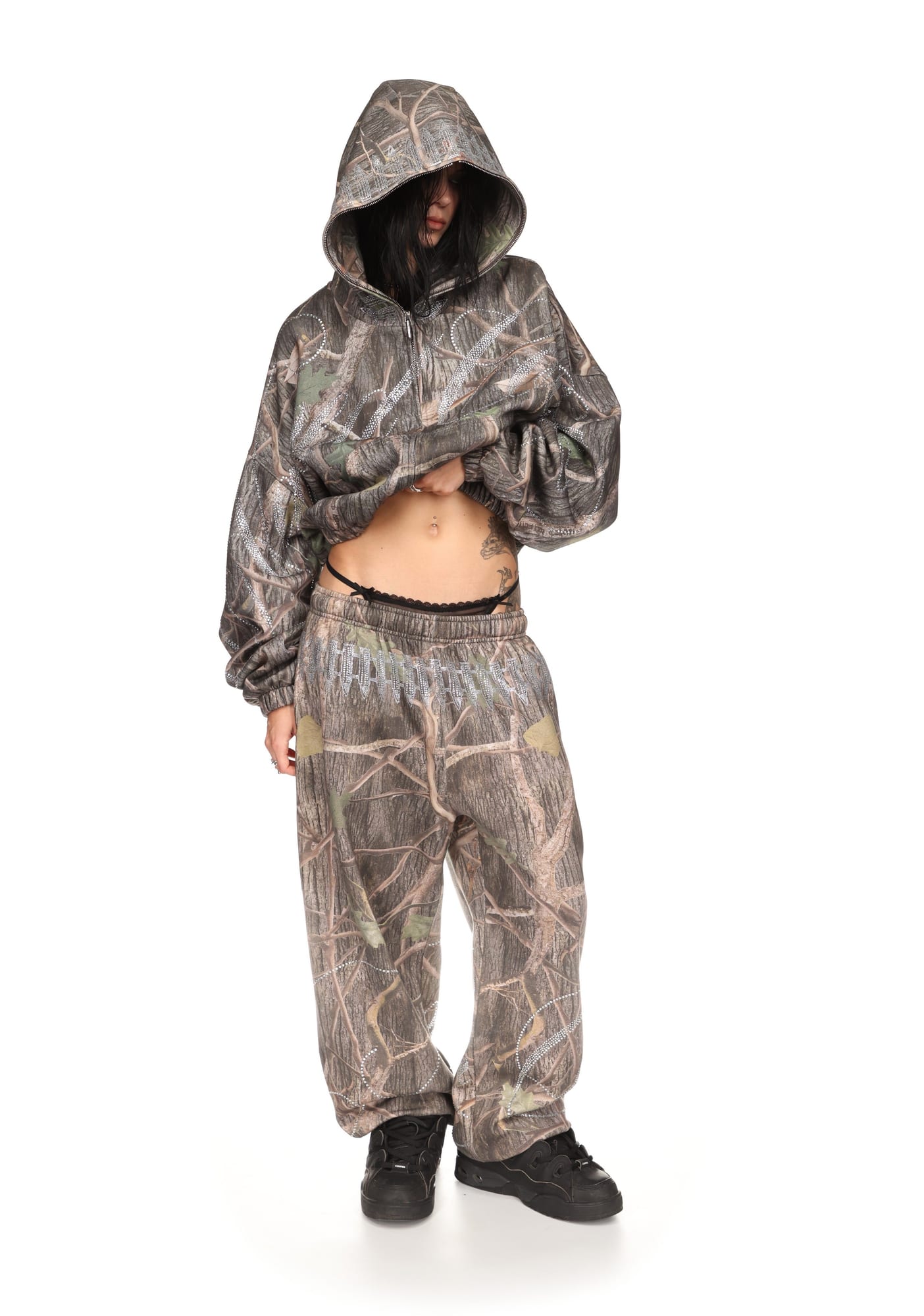 ENEMY Rhinestone Crop Zip Hoodie