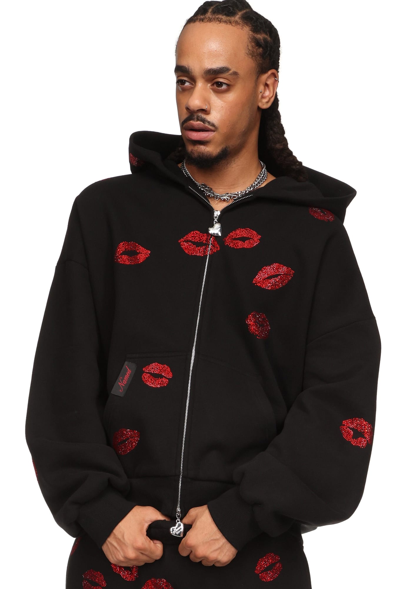 TEASE RHINESTONE KISS ZIP HOODIE
