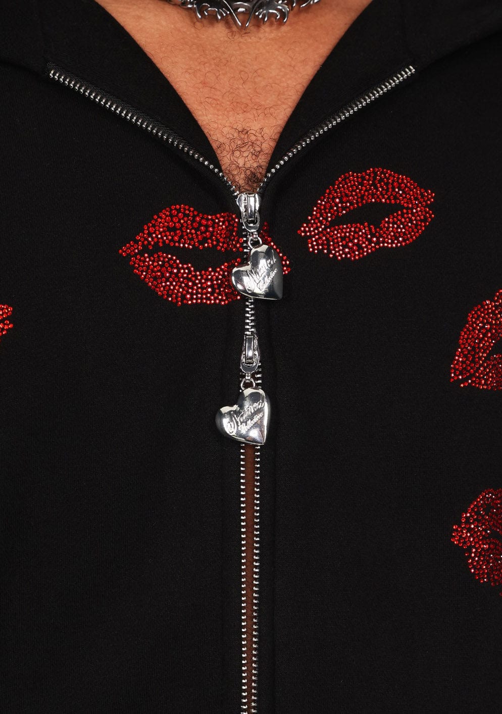TEASE RHINESTONE KISS ZIP HOODIE