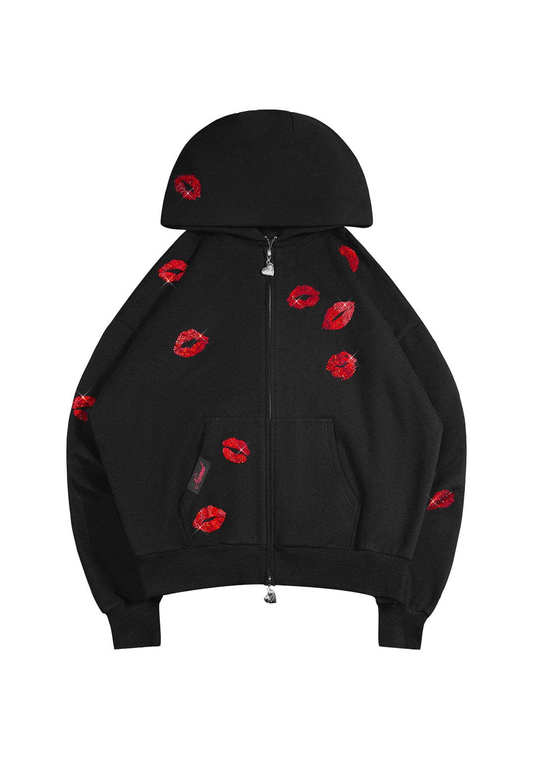 TEASE RHINESTONE KISS ZIP HOODIE