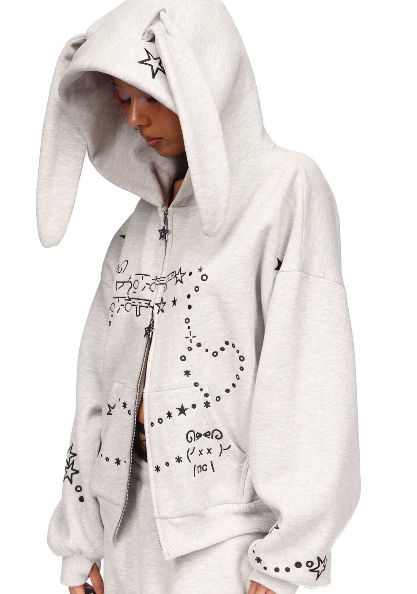 MALFUNCTION BUNNY ZIP HOODIE (DETACHABLE EARS)