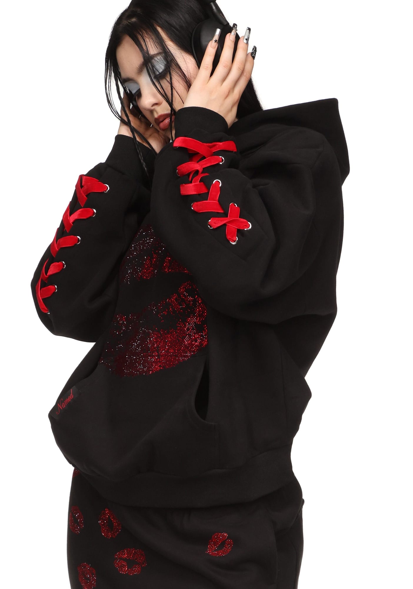 TEASE RHINESTONE KISS PULLOVER HOODIE