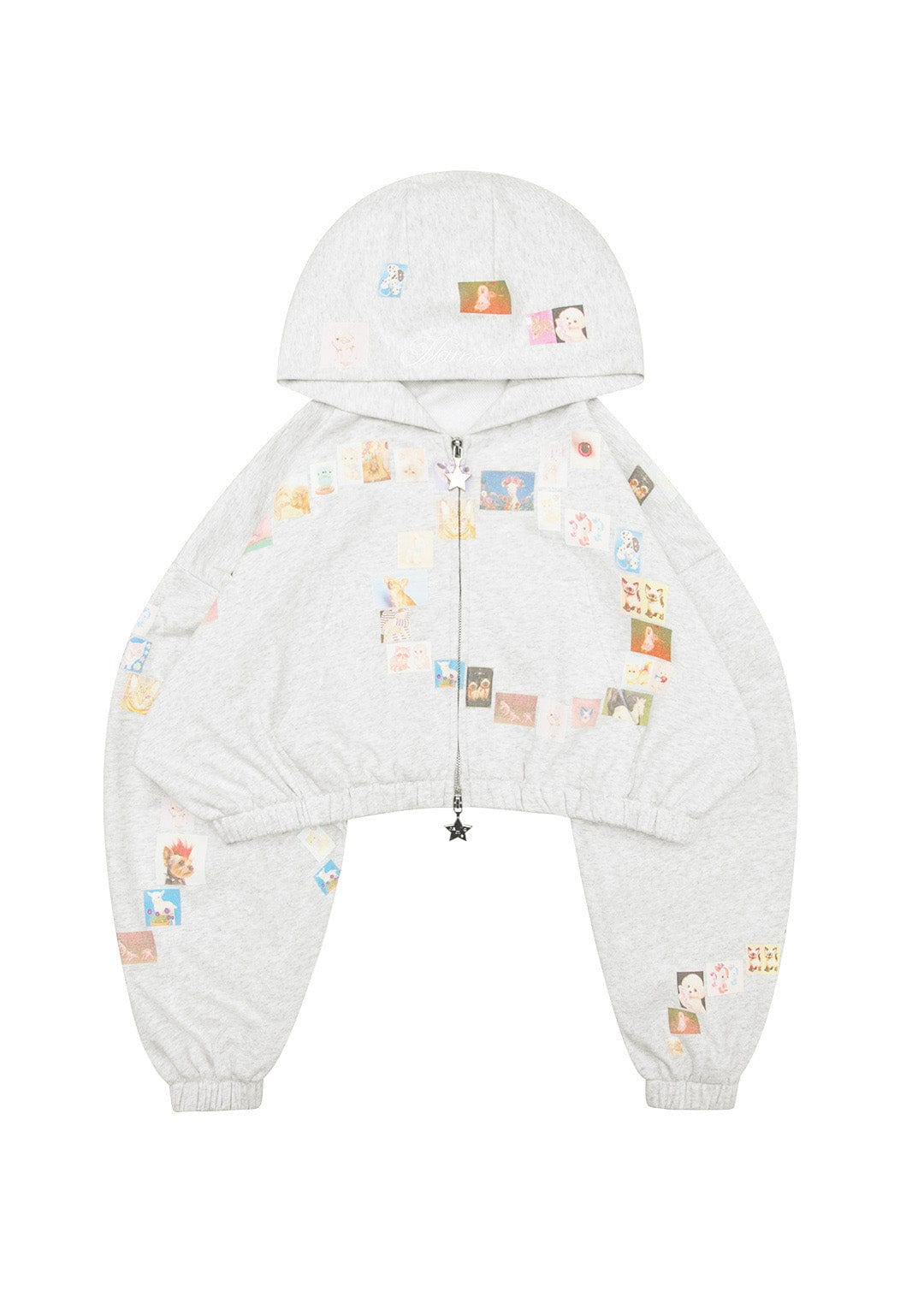 Trinket Motif Crop Zip Hoodie