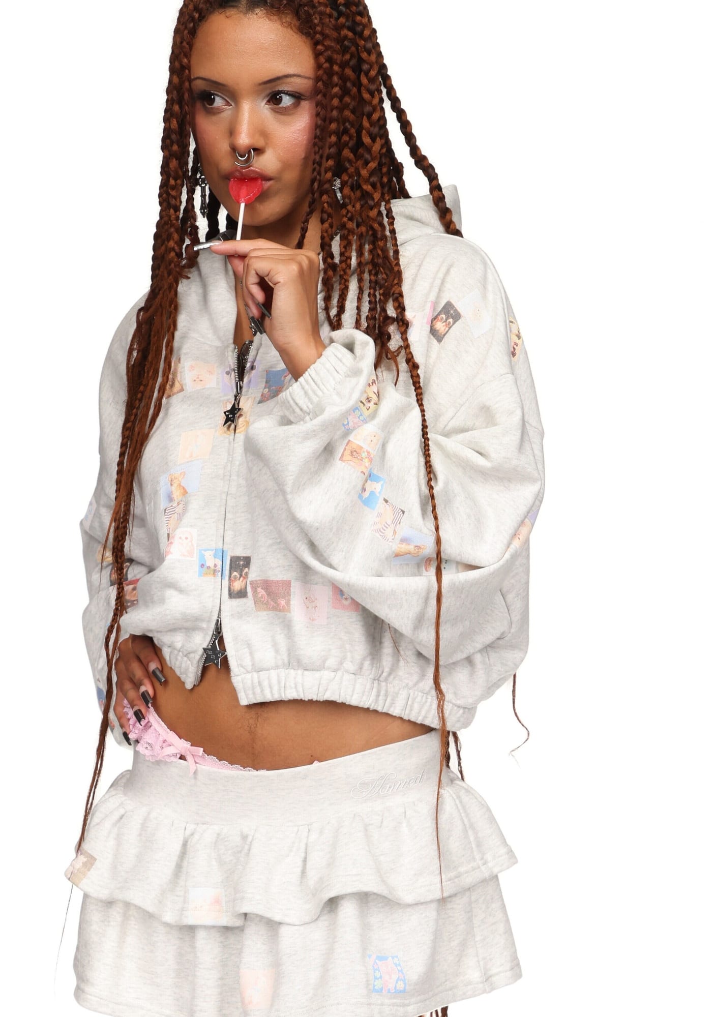 Trinket Motif Crop Zip Hoodie