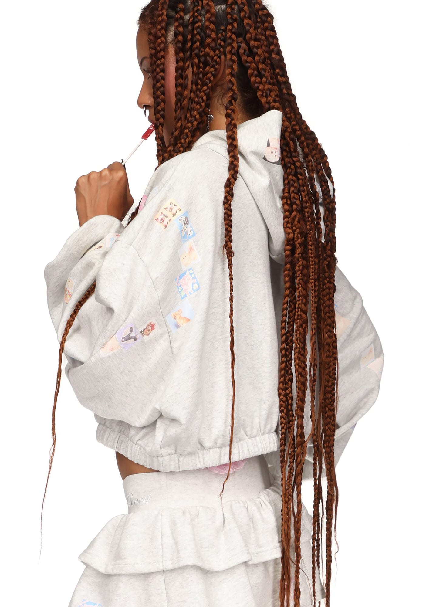 Trinket Motif Crop Zip Hoodie
