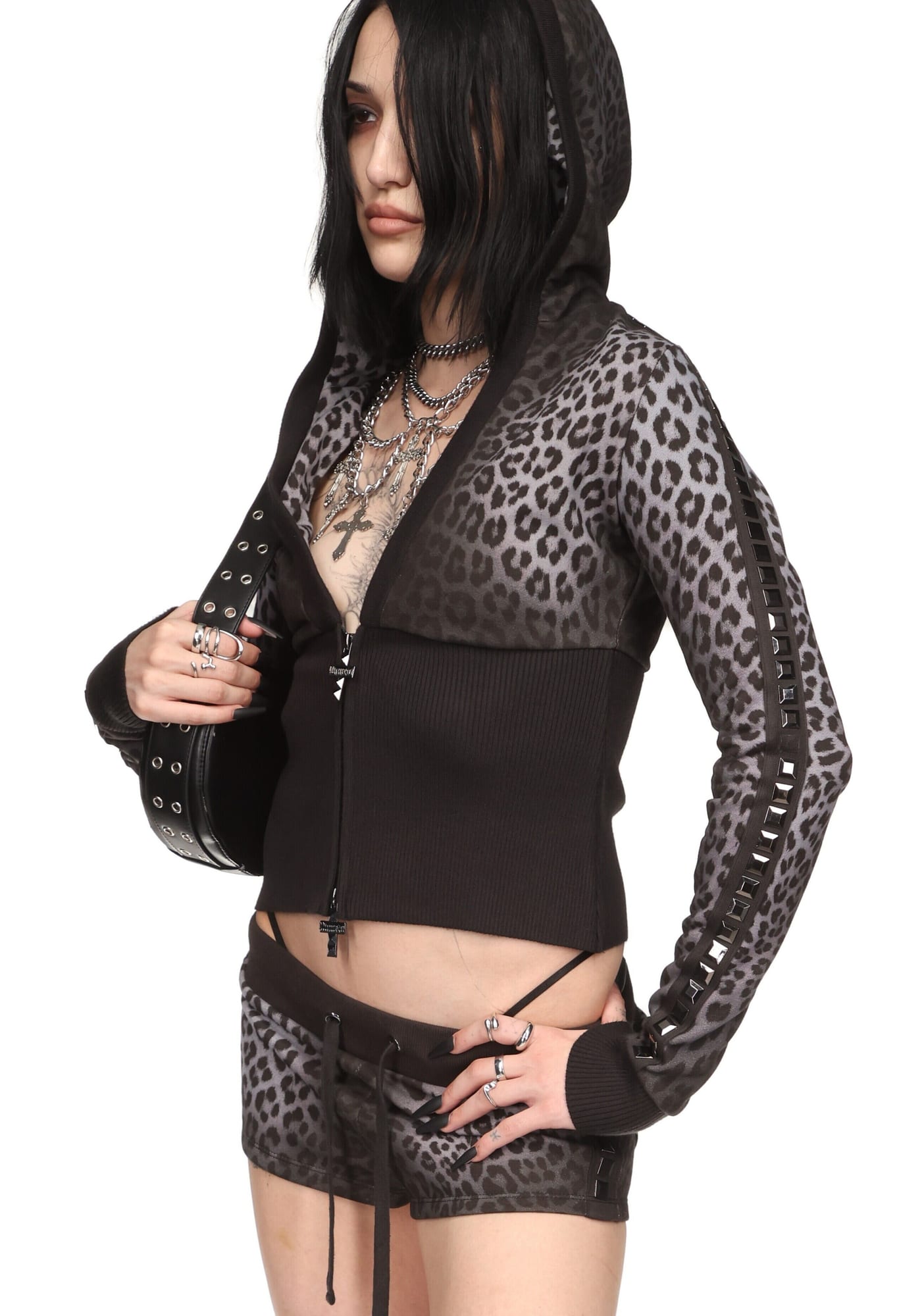 RUMOUR Studded Fitted Zip Hoodie