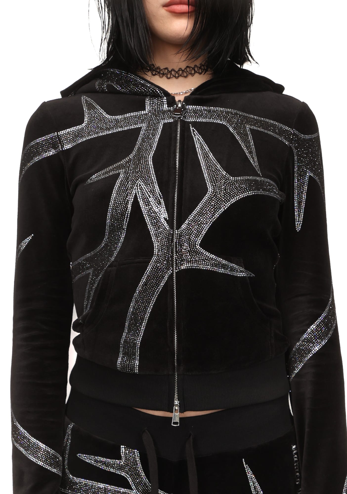 Thorn Rhinestone Velour Hoodie