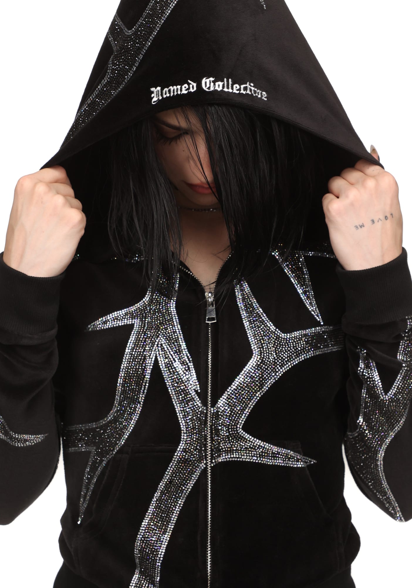 Thorn Rhinestone Velour Hoodie