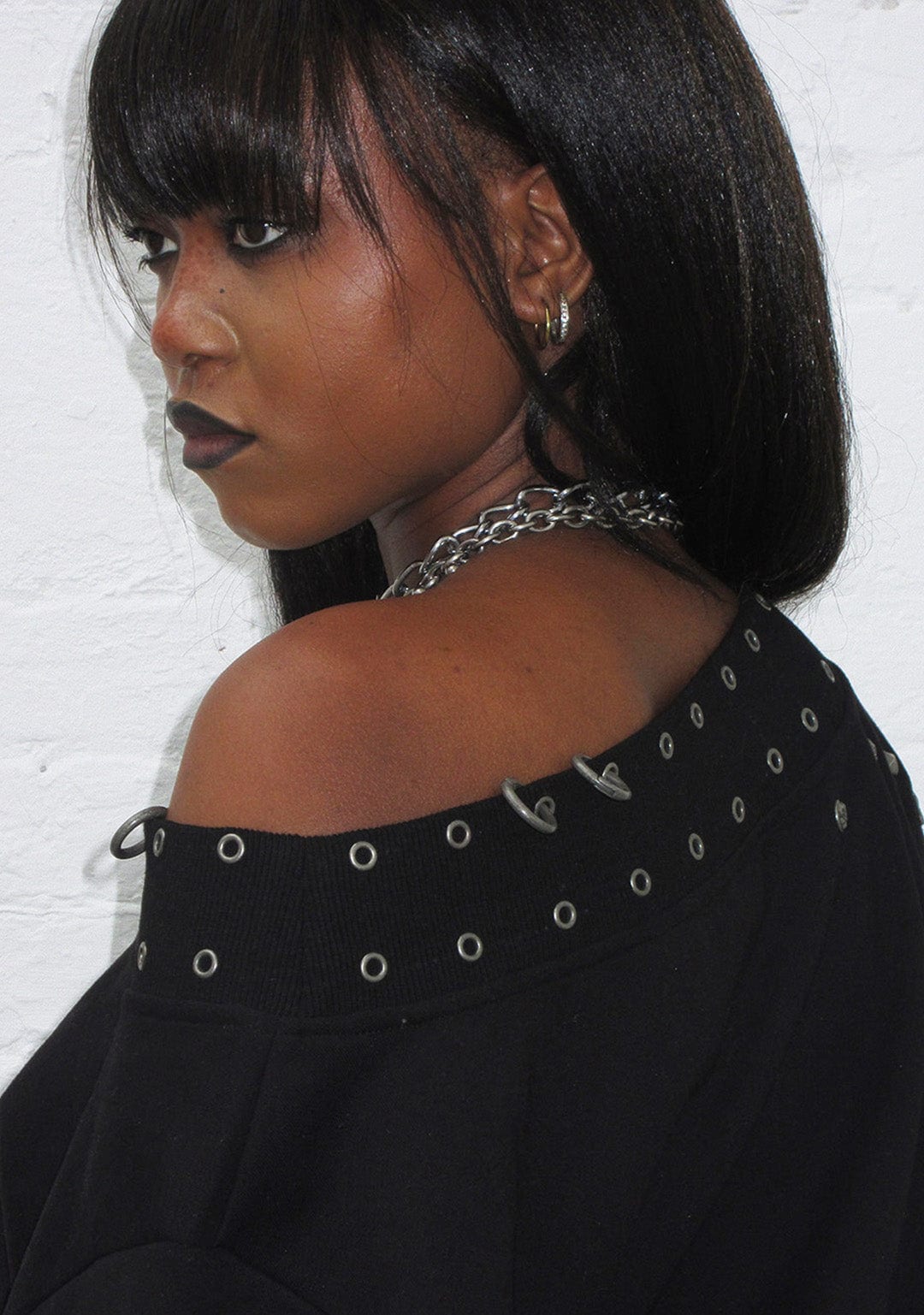 Midnight Studded Off The Shoulder Sweater