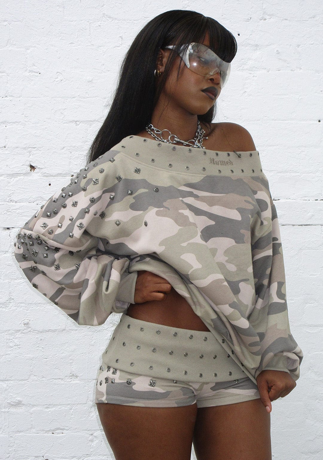 Midnight Studded Off The Shoulder Sweater