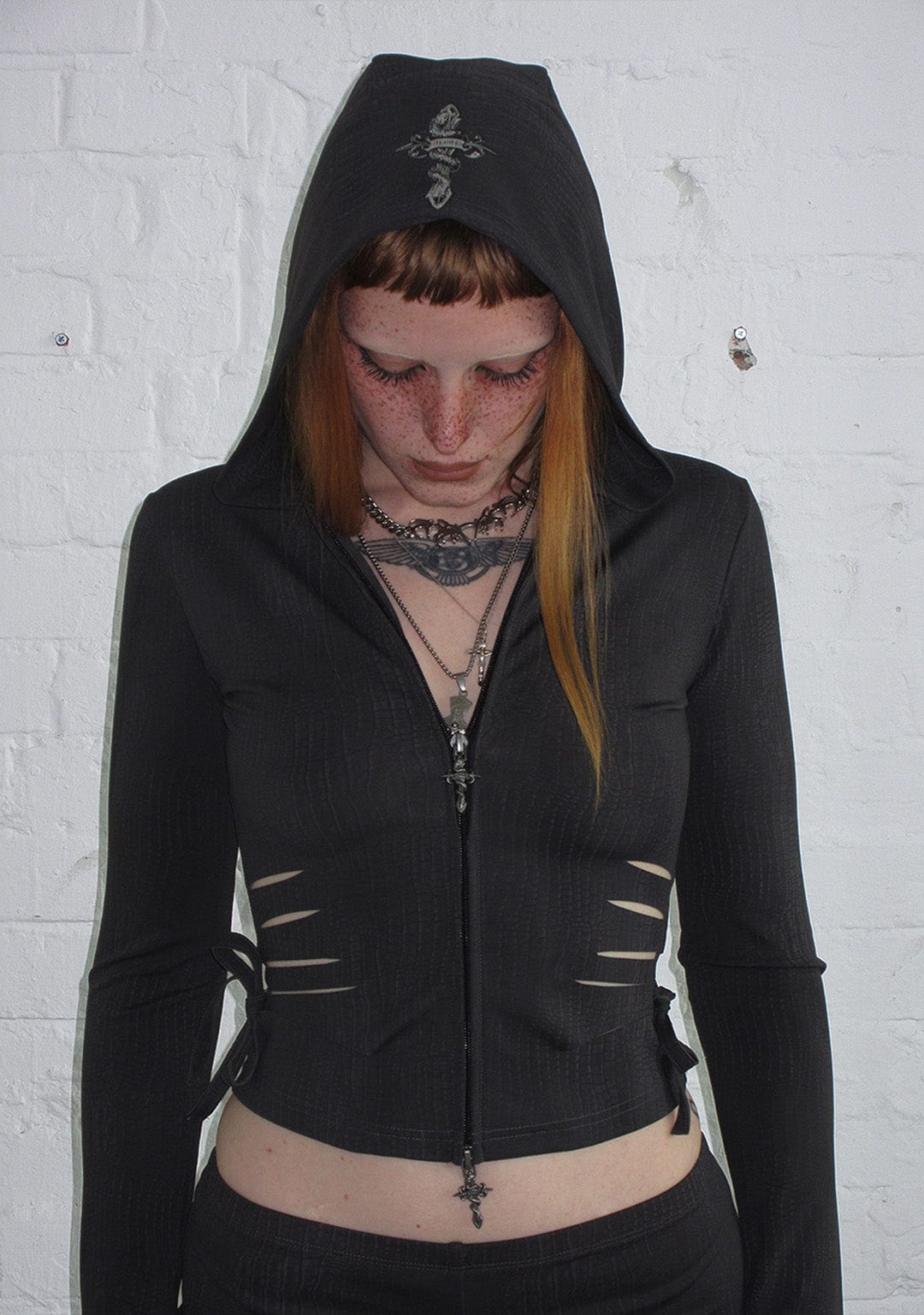 ENVY SNAKESKIN SLASHED SCULPT STRETCH ZIP HOODIE