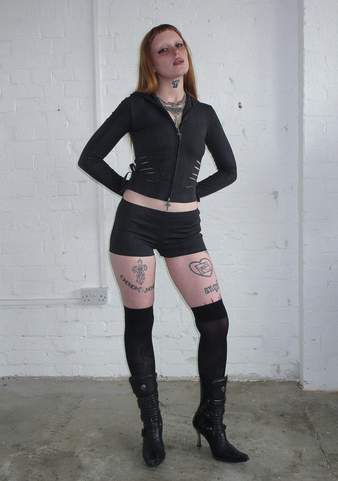 ENVY SNAKESKIN SLASHED SCULPT STRETCH ZIP HOODIE