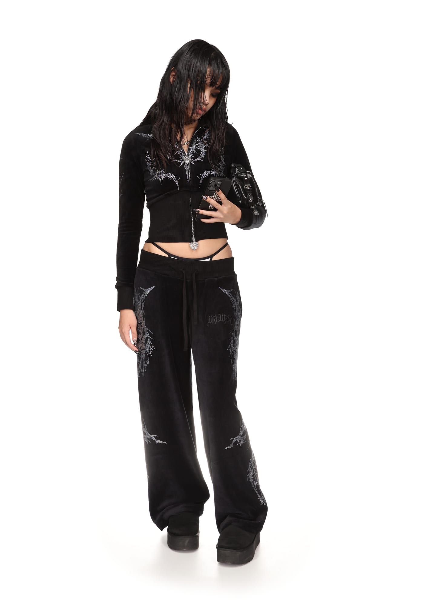 CURSE Rhinestone Velour Sweatpants