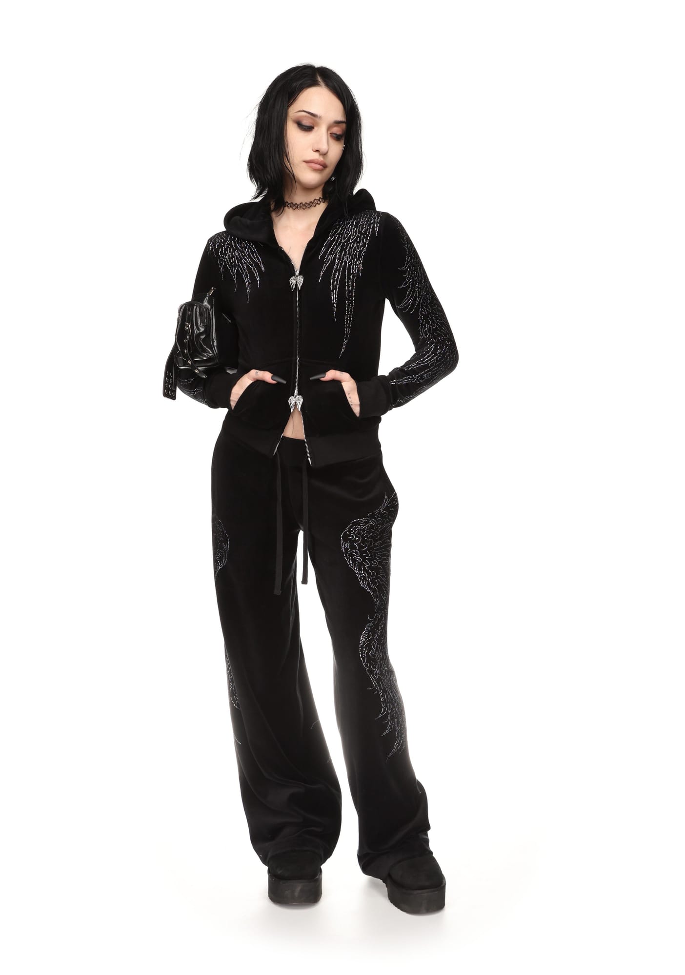 Fallen Rhinestone Velour Sweatpants